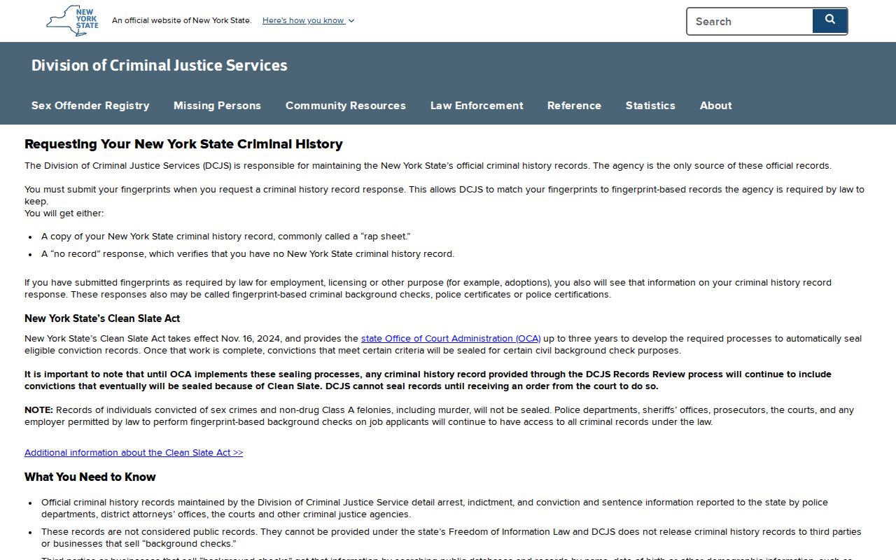 Montgomery County criminal history DCJS Personal Record Review page